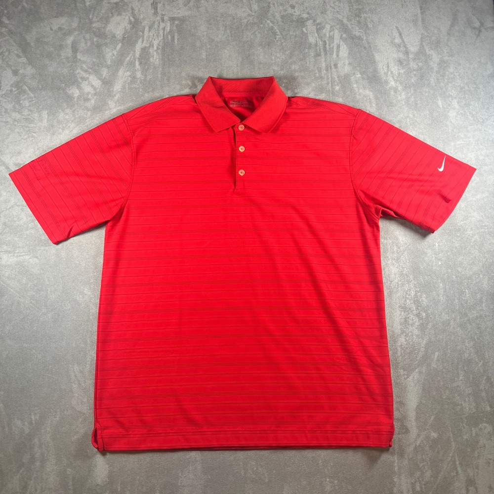 Nike Golf Fit Dry Polo Shirt Mens Large Red Striped With Logo